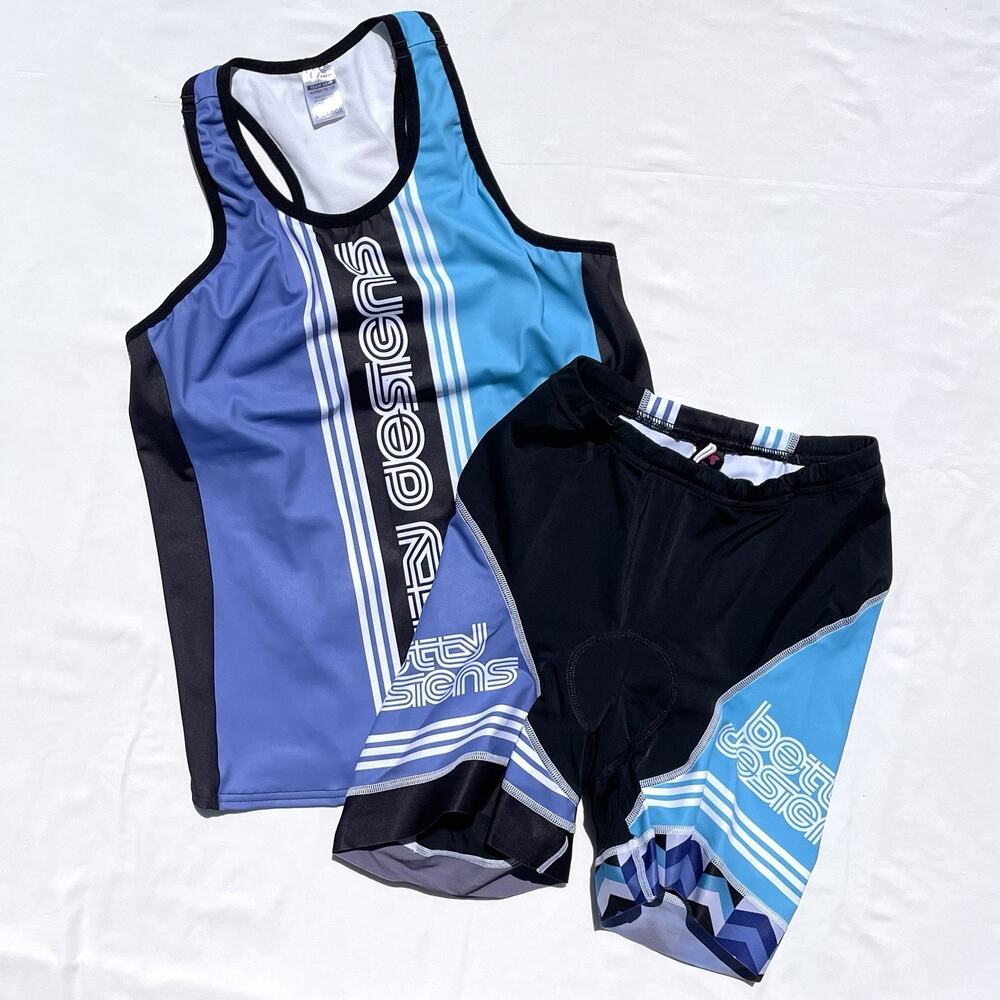 Betty Designs Tri Set Womens XL 2X Jersey Tank Shorts Blue Purple Triathlon
